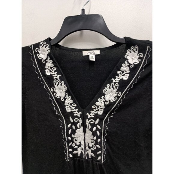 Y2K Cache Sweater Womens Medium Black Embroidered BOHO Long Sleeve V-Neck - Picture 2 of 7
